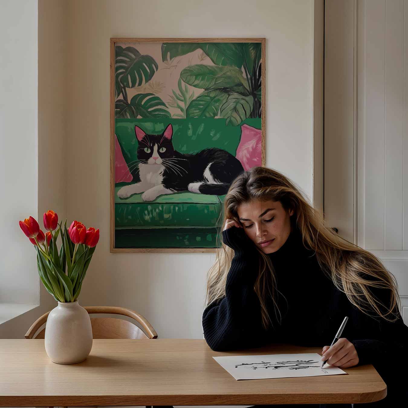 Cozy Cat in Jungle Chill Poster-WallArtistic