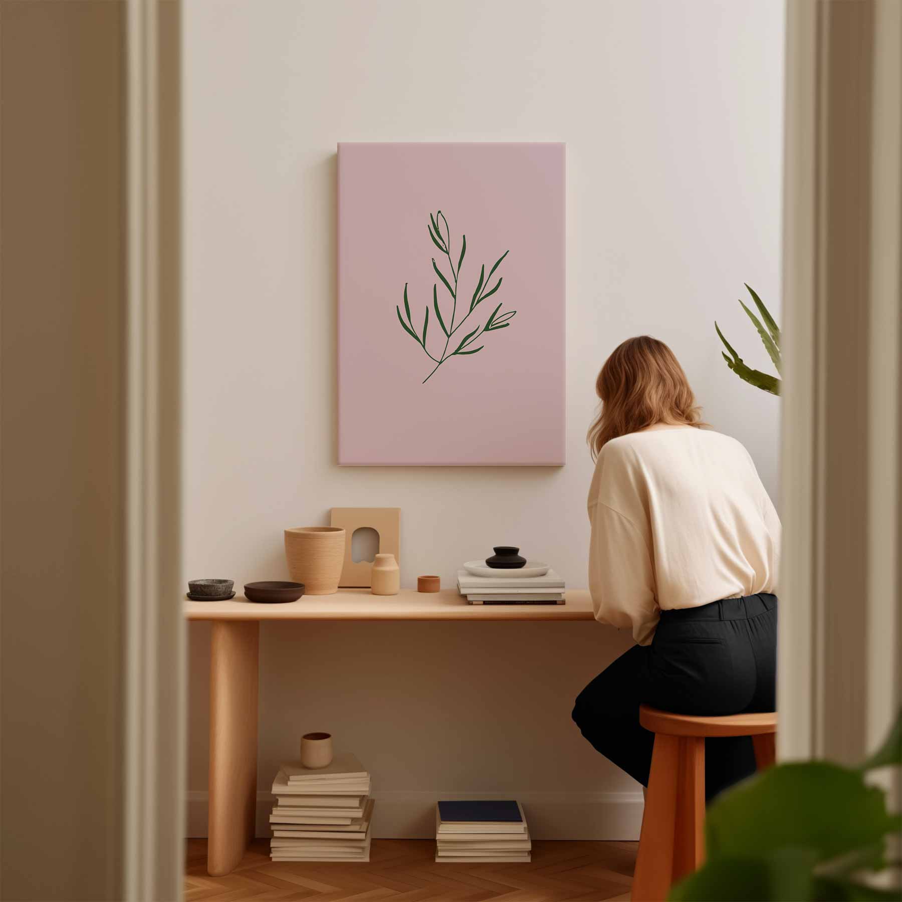 Botanische Simpliciteit op Roze Kunstwerk-canvas-dibond-plexiglas-wanddecoratie-WallArtistic