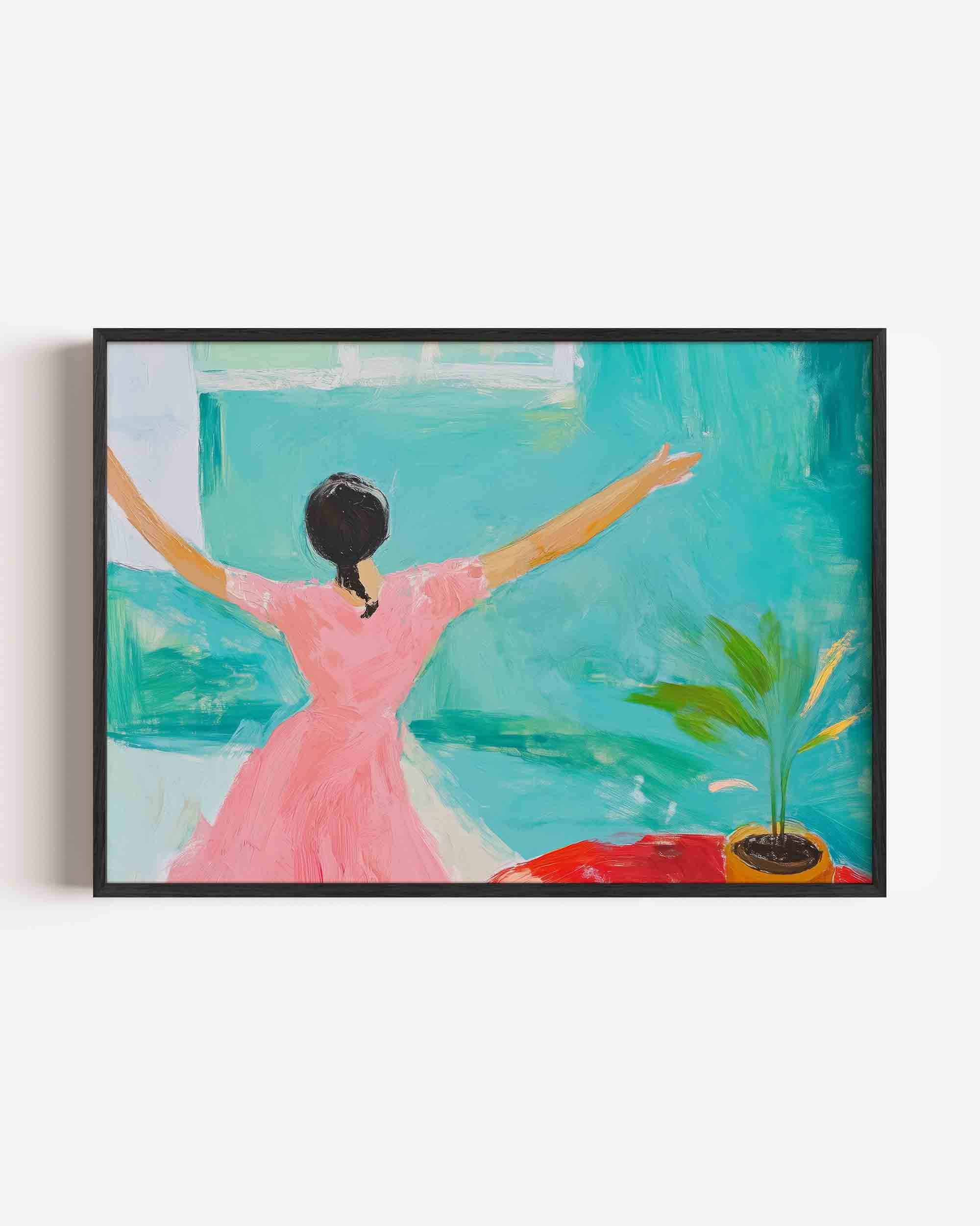 Vrouw in roze jurk Poster