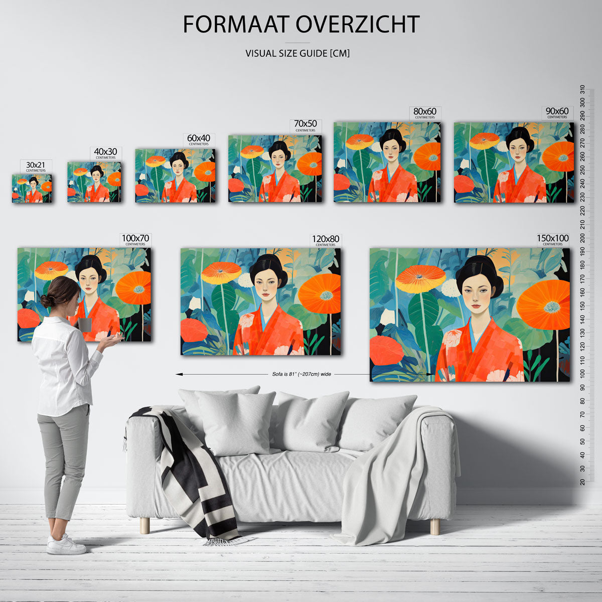 Vrouw in kimono met bloemen Poster