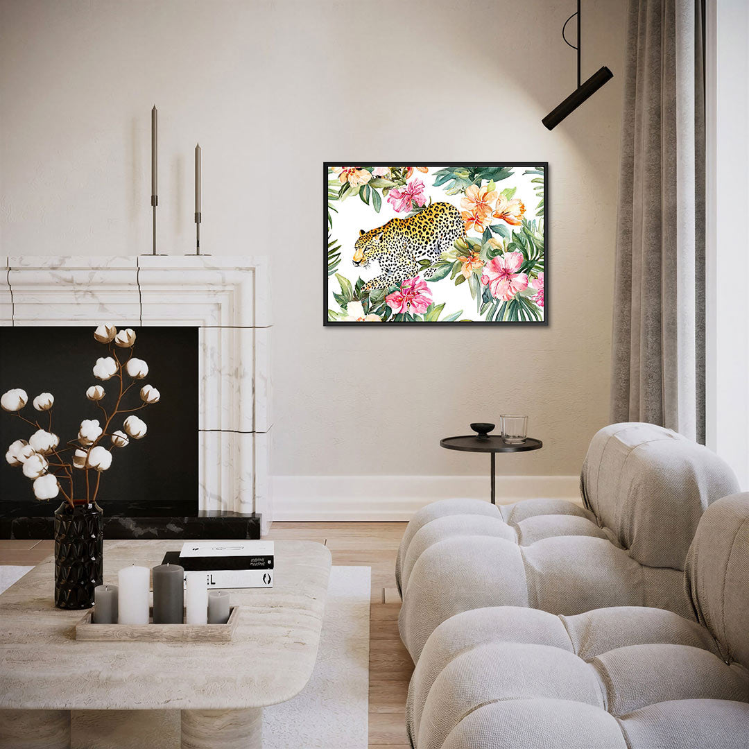 Luipaard en bloemen Kunstwerk