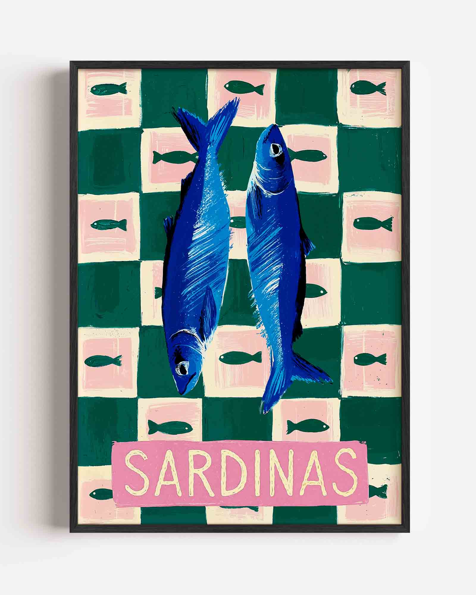 Sardines op geruite achtergrond Poster