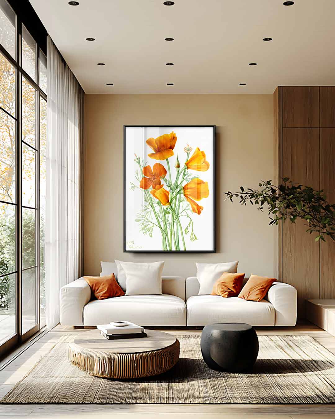 California Klaproos Illustratie Kunstwerk-canvas-dibond-plexiglas-wanddecoratie-WallArtistic