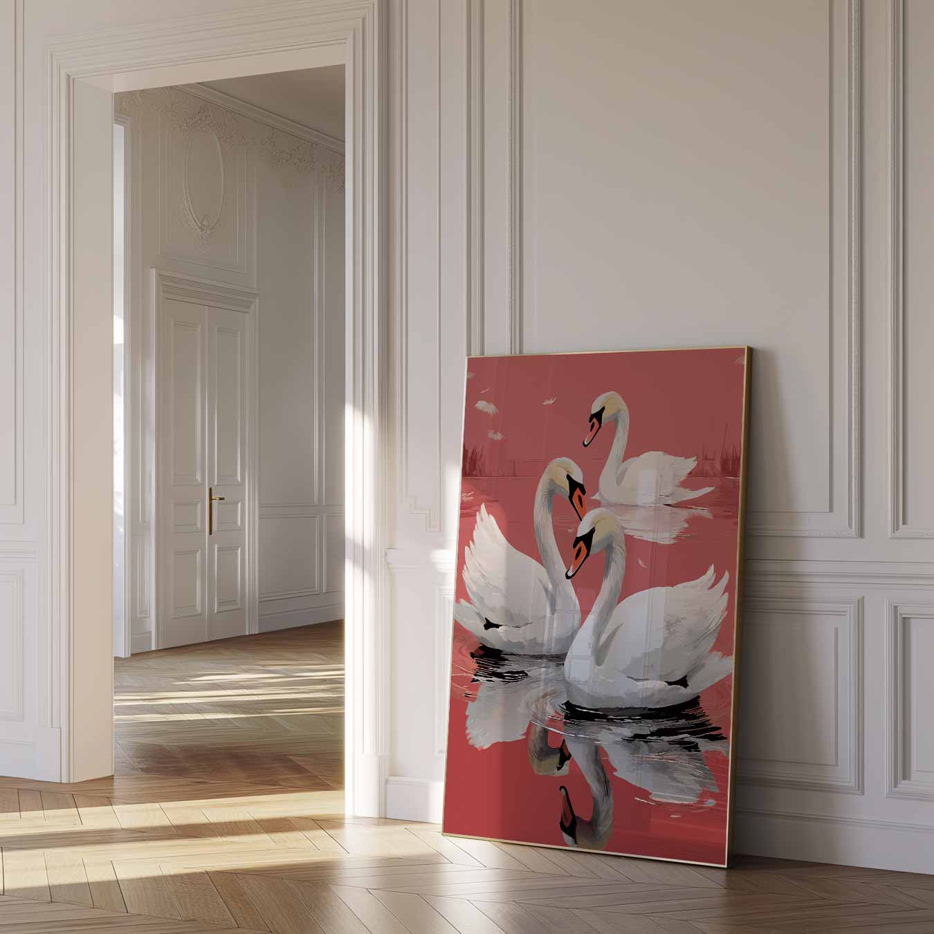 Elegante Zwanen bij Ondergaande Zon Poster-WallArtistic