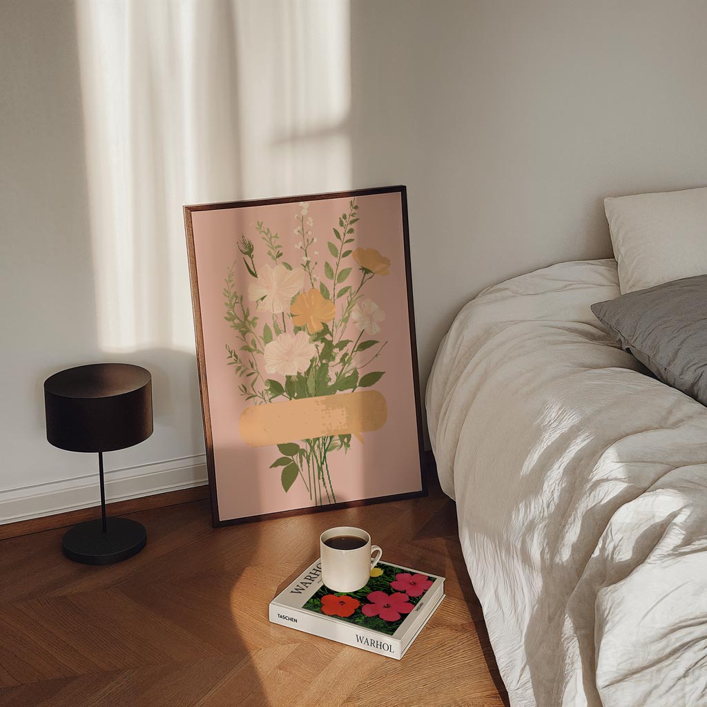 Romantische Bloemenpracht op Roze Poster-WallArtistic