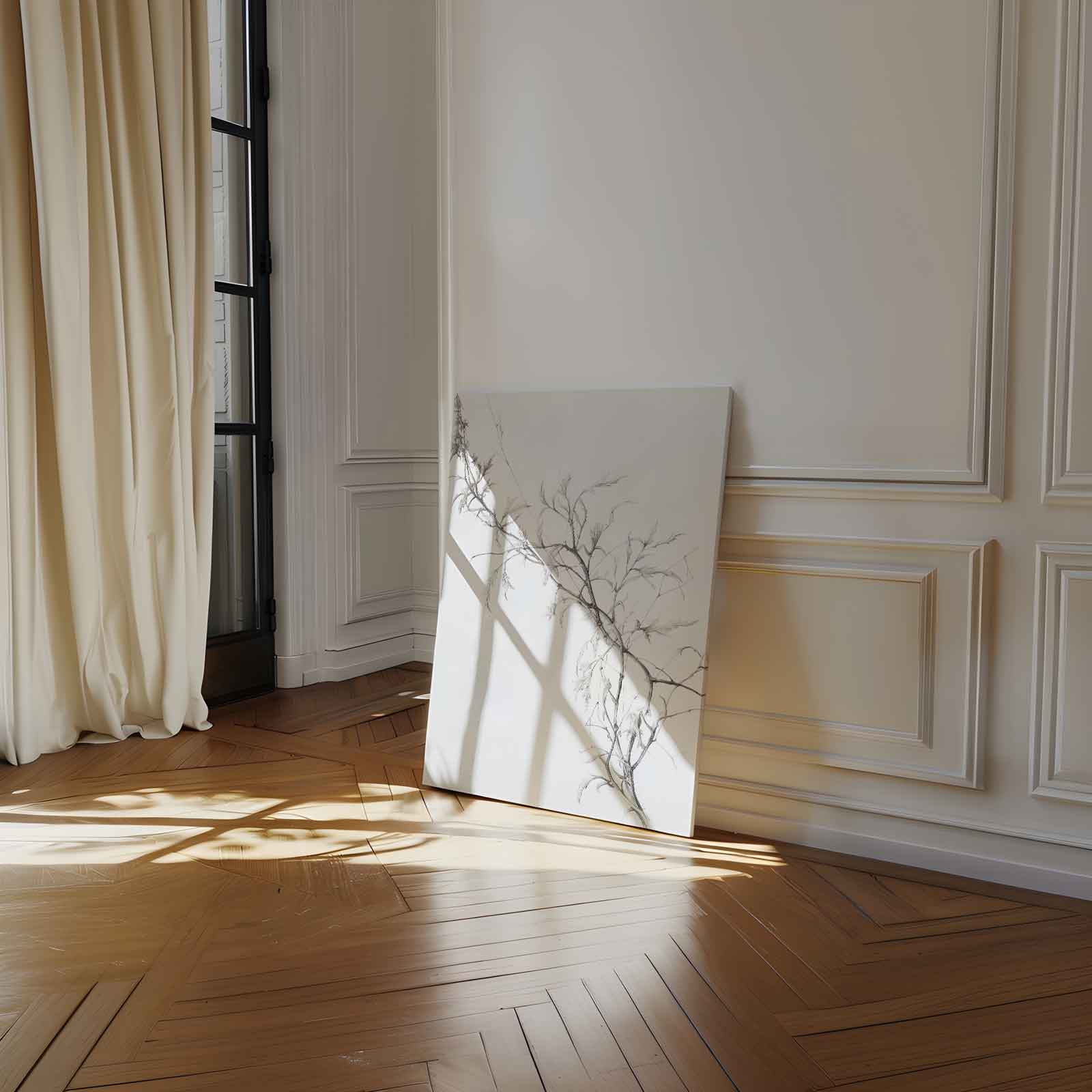 Subtiele Tak In Potlood Kunstwerk-canvas-dibond-plexiglas-wanddecoratie-WallArtistic