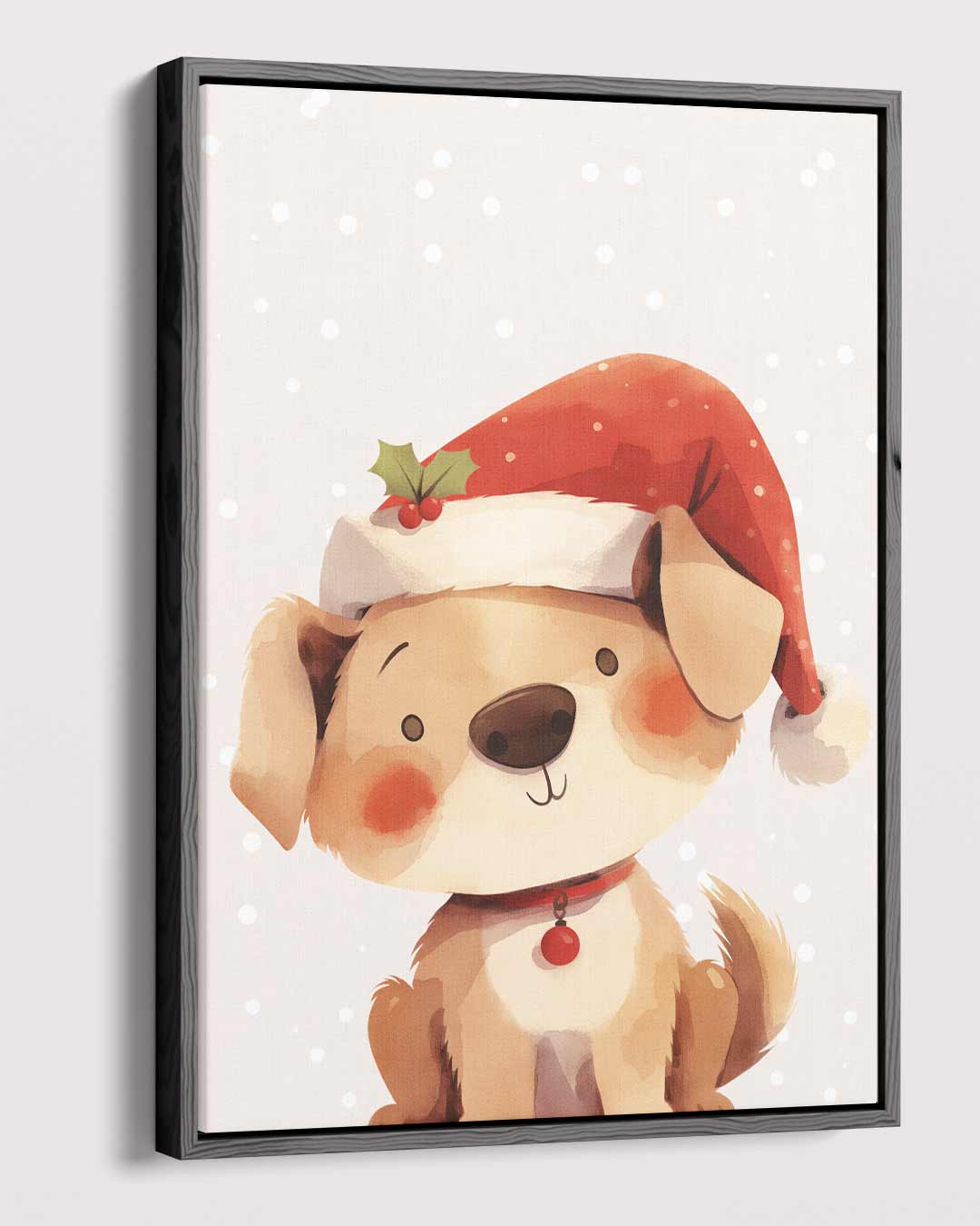Kerstige Hond met Kerstmuts Kunstwerk-canvas-dibond-plexiglas-wanddecoratie-WallArtistic