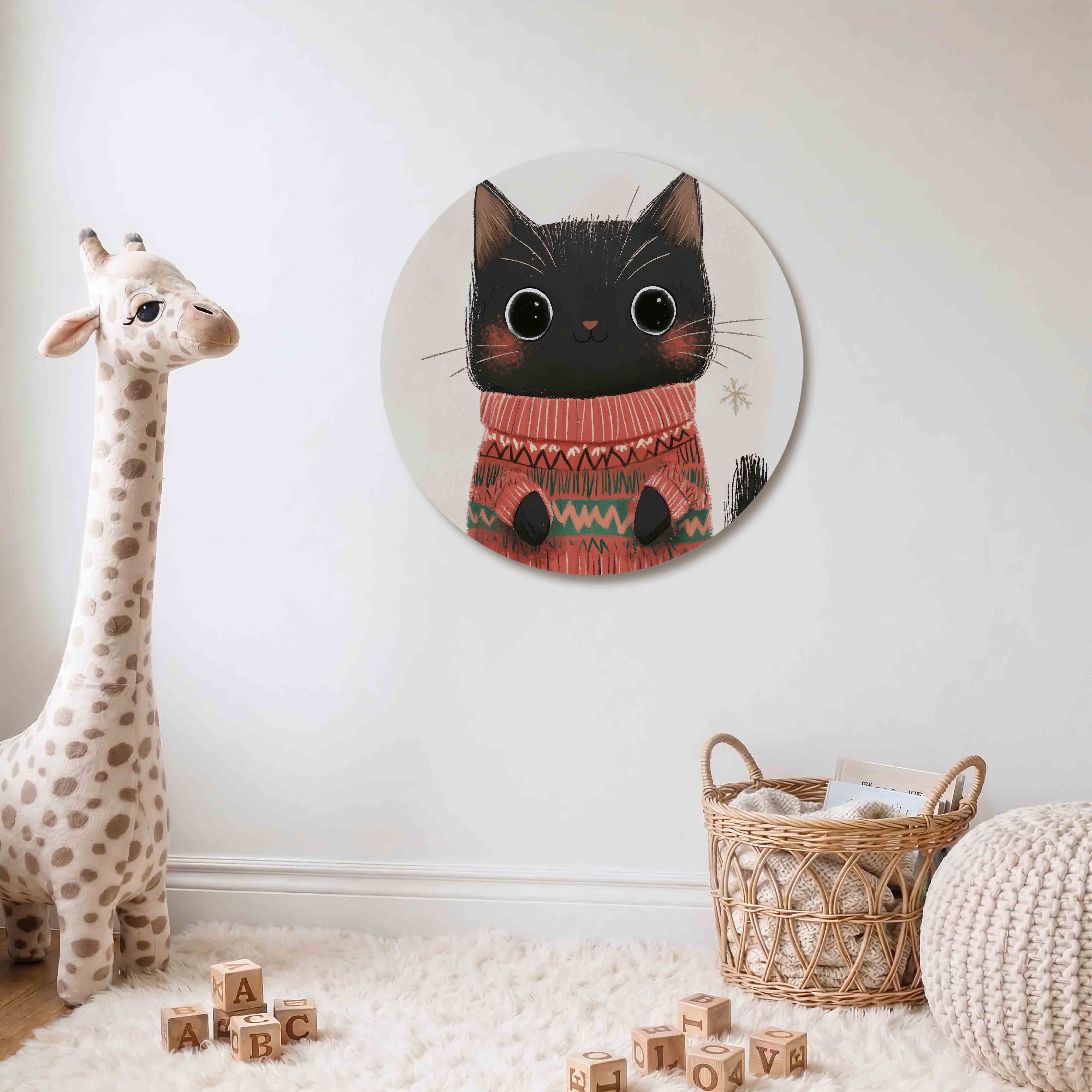 Zwarte kat met trui Muurcirkel