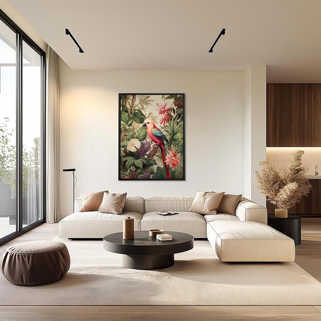 Exotische vogel en bloemen Kunstwerk