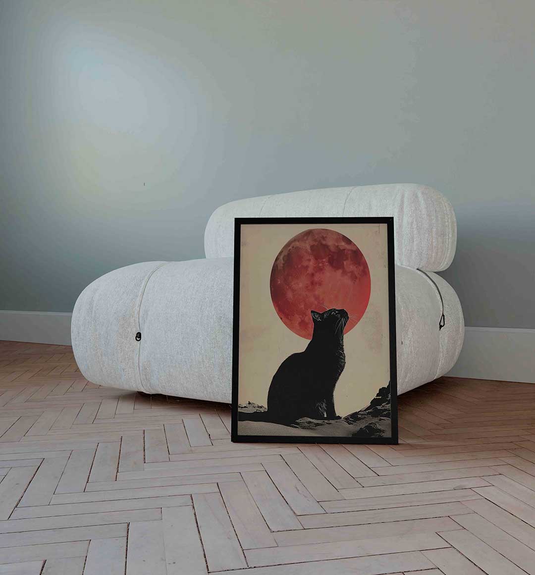 Kat en rode maan Poster