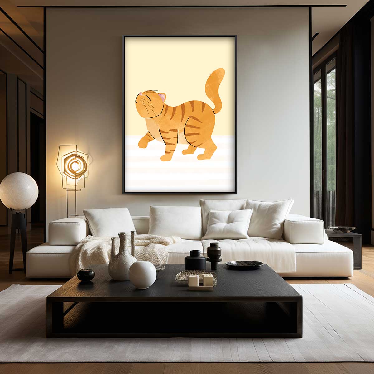 Vrolijke Oranje Poezenprent Kunstwerk-canvas-dibond-plexiglas-wanddecoratie-WallArtistic
