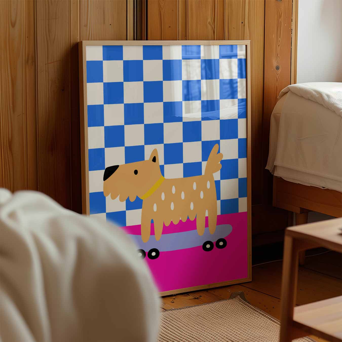 Schattige Hond op Skateboard Poster-WallArtistic
