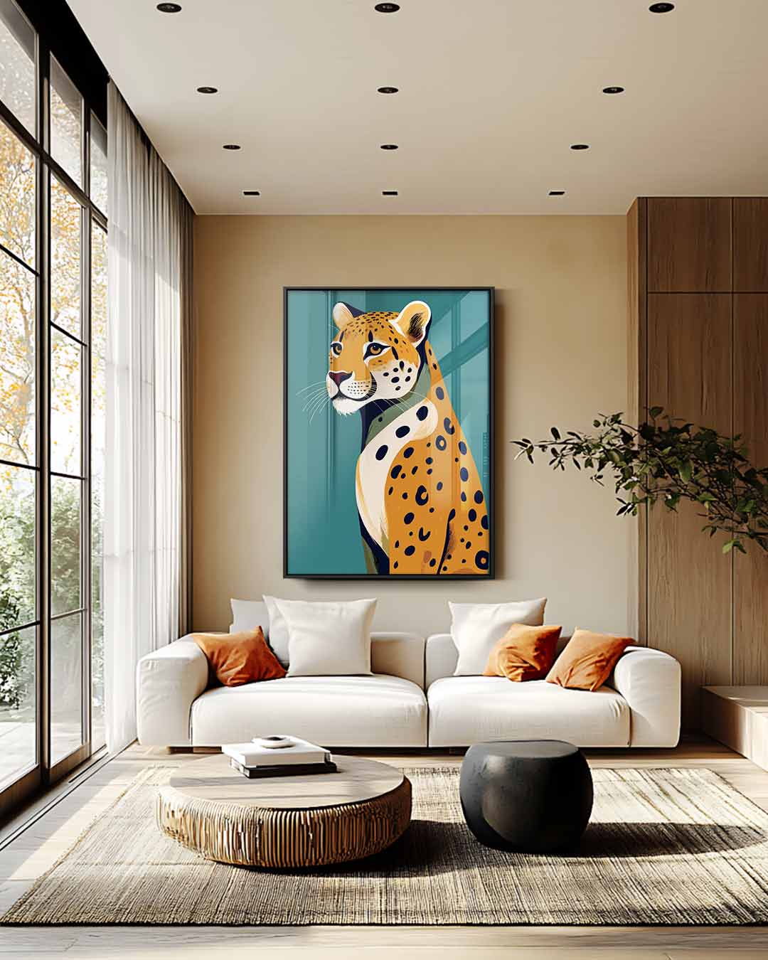 Majestätischer Leopard auf türkisfarbenem Hintergrund (Kunstwerk)
