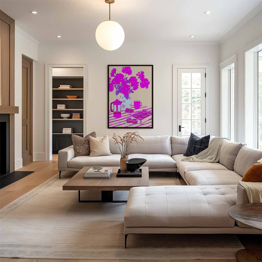 Bloemen en Gebak op Zonnige Ochtend Kunstwerk-canvas-dibond-plexiglas-wanddecoratie-WallArtistic
