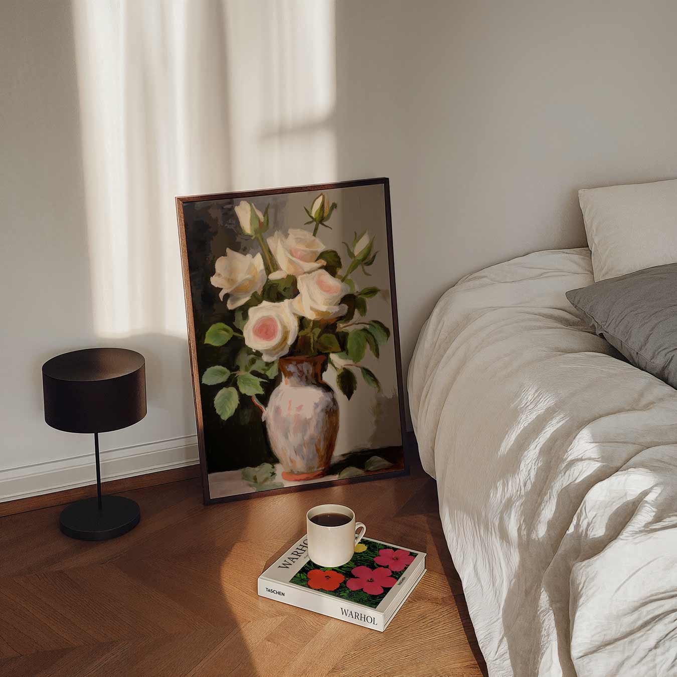 Elegante Witte Rozen in Vaas Poster-WallArtistic