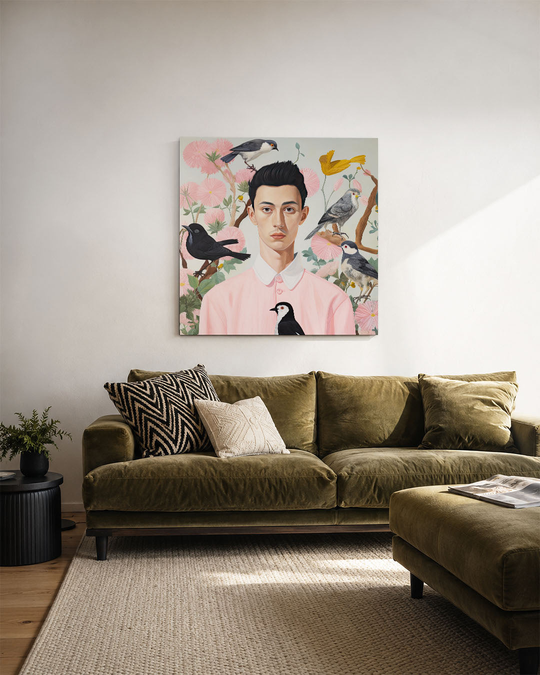 Vogels en bloemen portret Kunstwerk