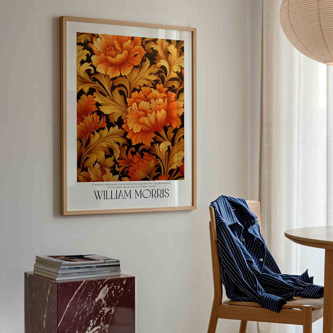Bloemmotief met oranje en goud Poster