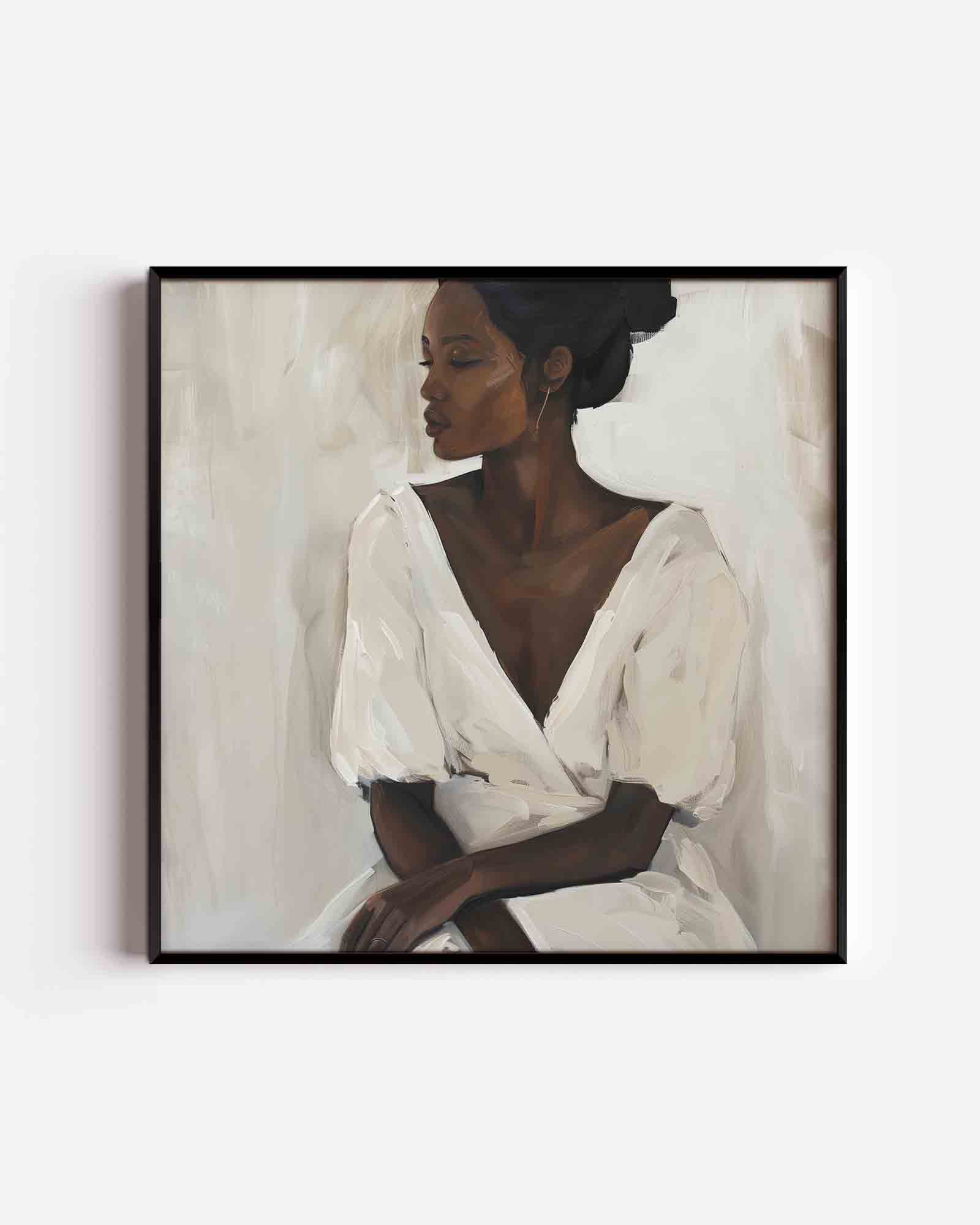 Vrouw in witte jurk Poster