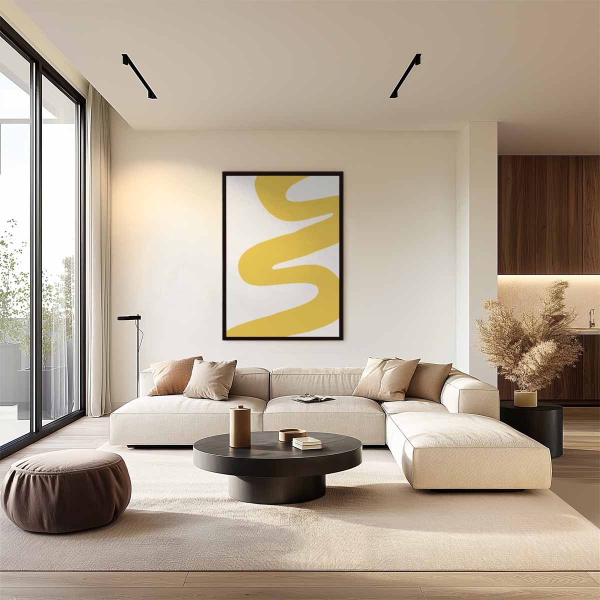 Vloeiende Gele Bewegingen Kunstwerk-canvas-dibond-plexiglas-wanddecoratie-WallArtistic