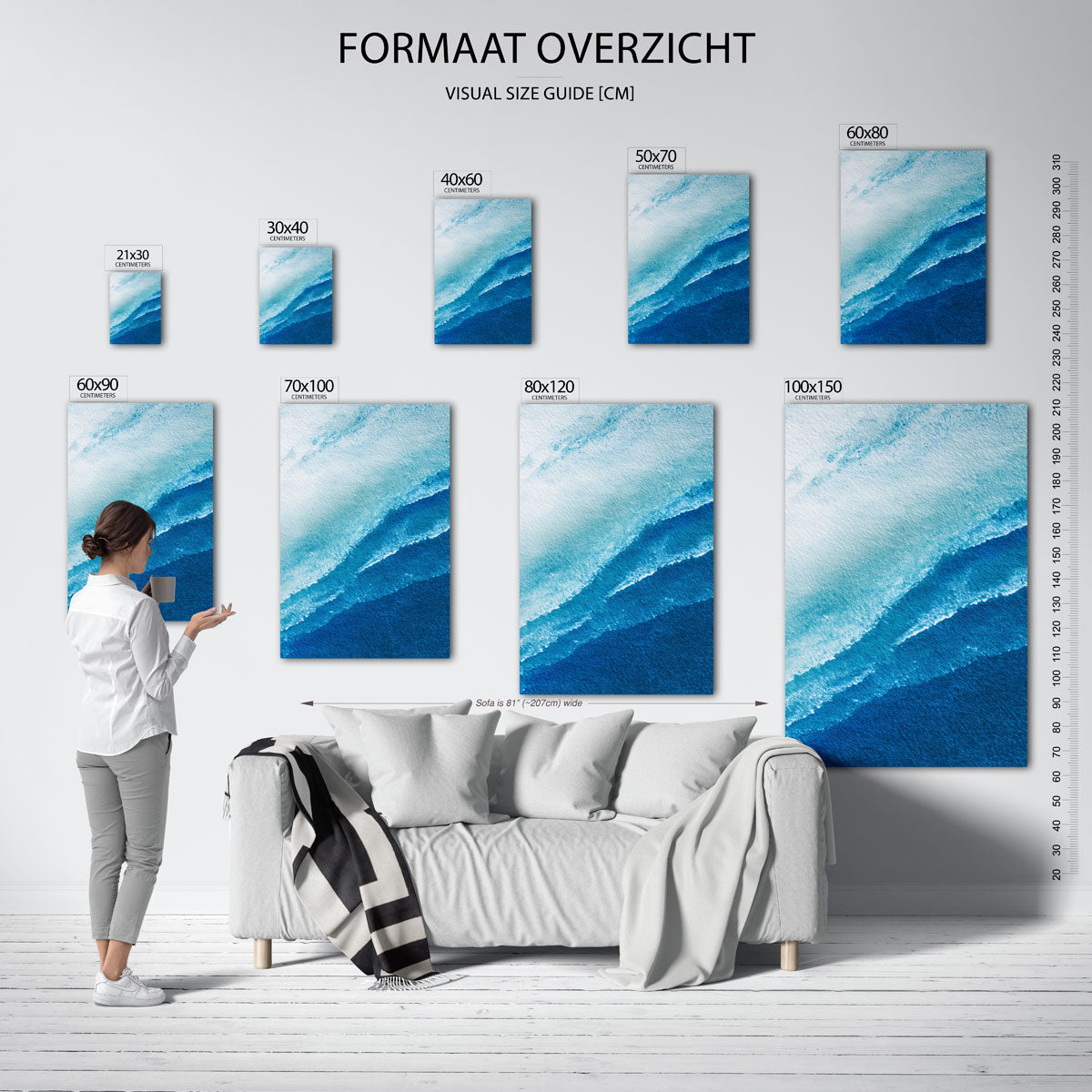 Golvende blauwe lijnen Poster