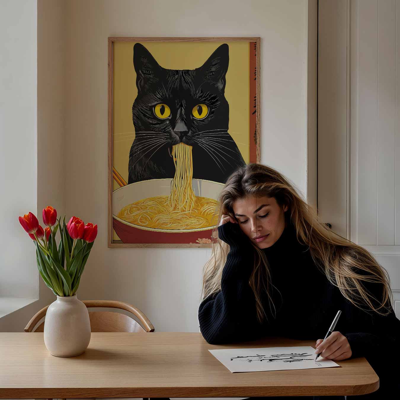 Kat met Noodles Poster-WallArtistic