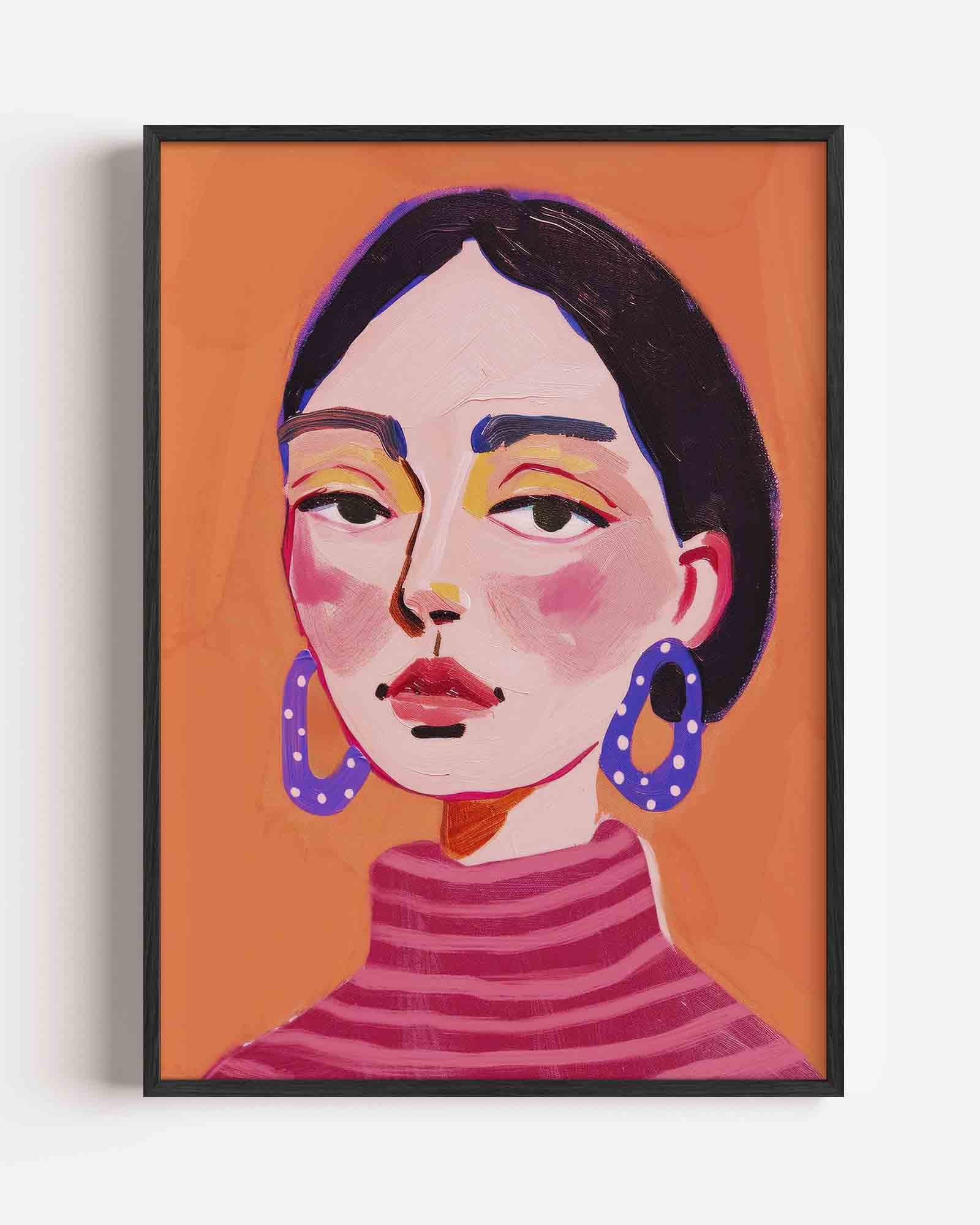 Vrouw met blauwe oorbellen Poster