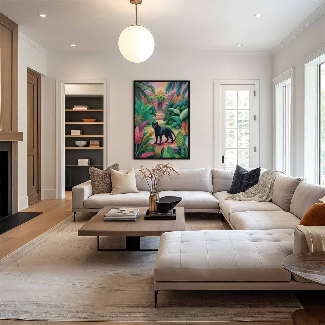 Tropische Oase met Zwarte Panter Kunstwerk-canvas-dibond-plexiglas-wanddecoratie-WallArtistic