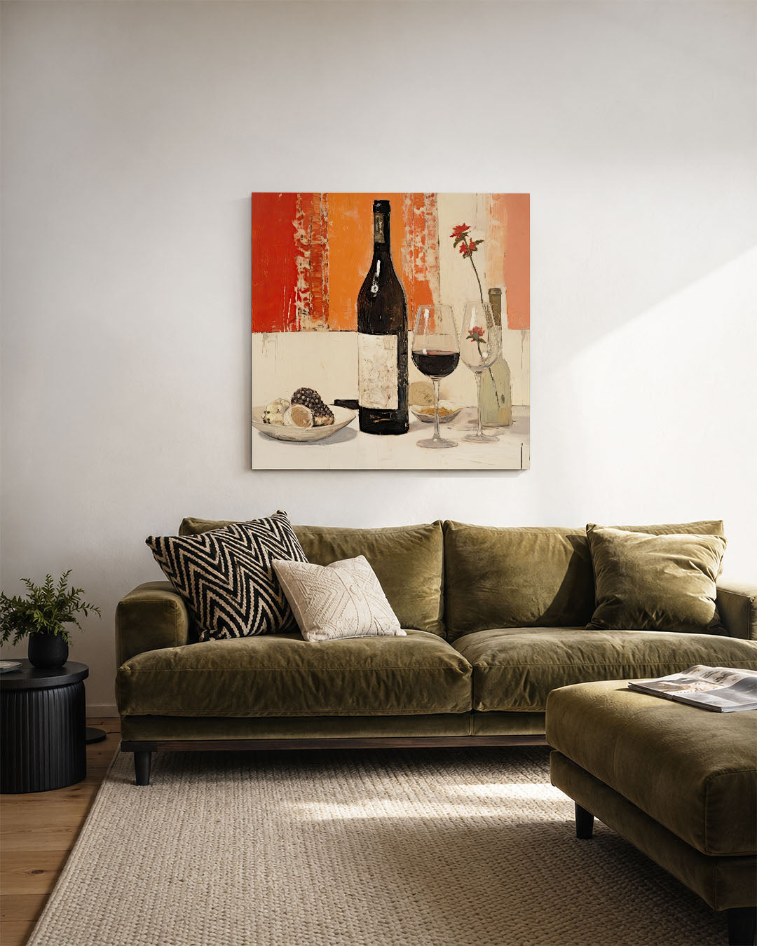Wijn en bloemen Kunstwerk