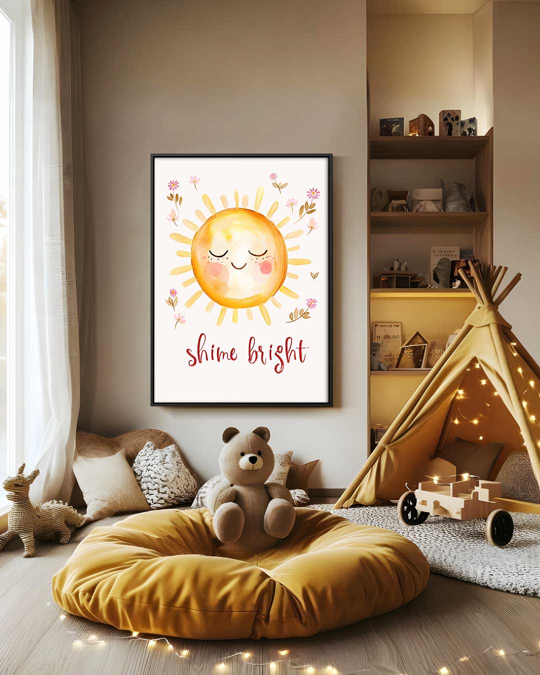 Stralende Zon Met Bloemen Kunstwerk-canvas-dibond-plexiglas-wanddecoratie-WallArtistic
