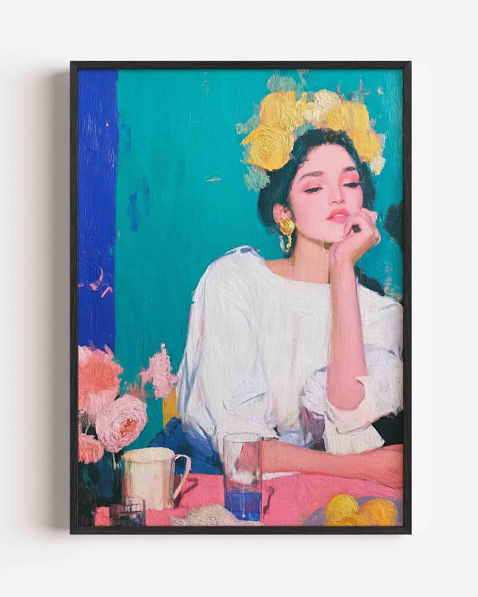 Vrouw met bloemenkrans Poster