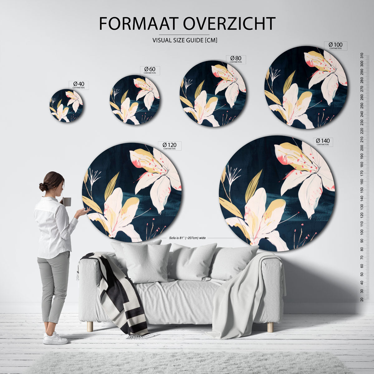 Witte bloemen Muurcirkel