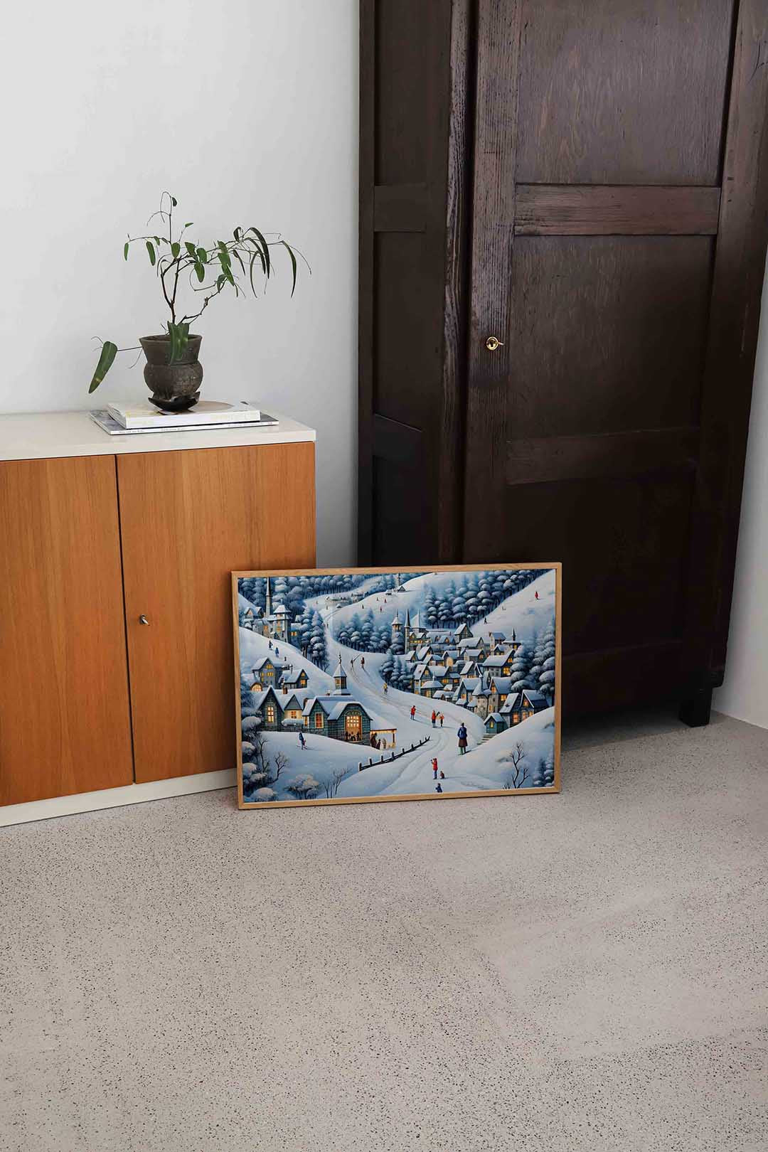 Winterdorp in de sneeuw Poster