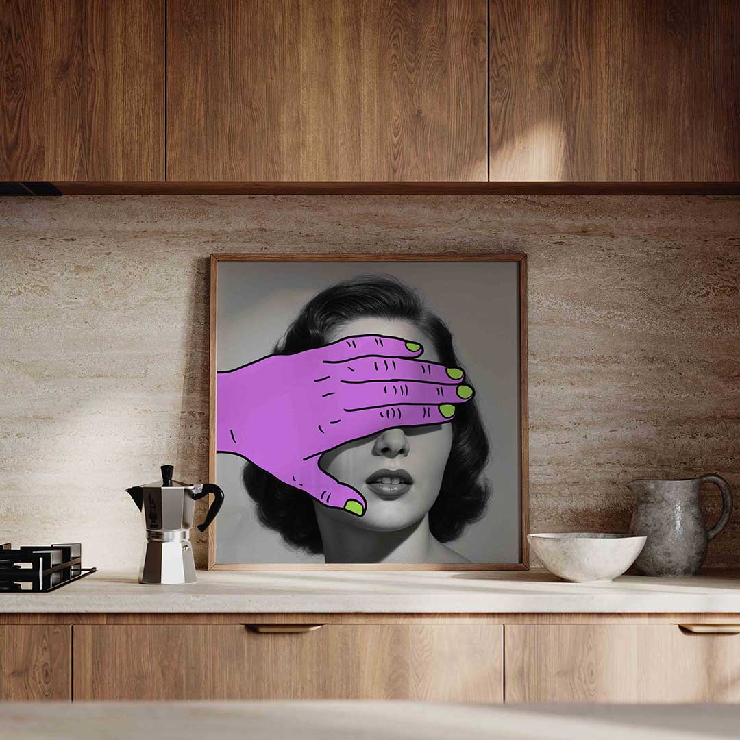 Paarse hand over gezicht Poster