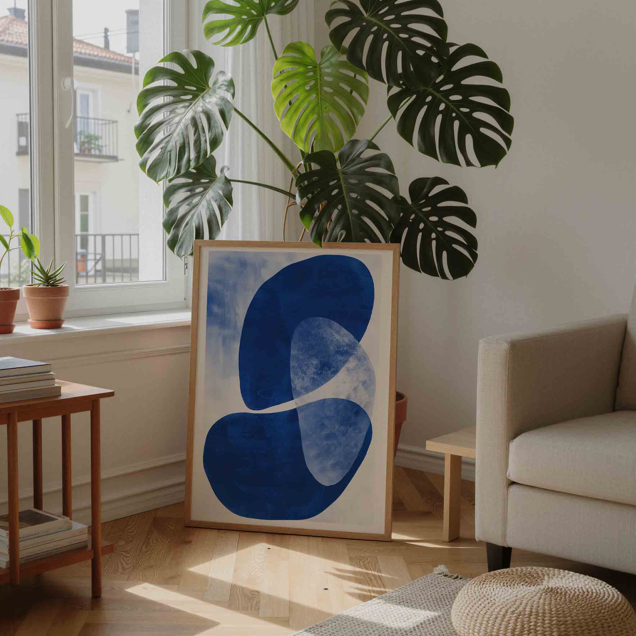 Abstracte blauwe vormen Poster