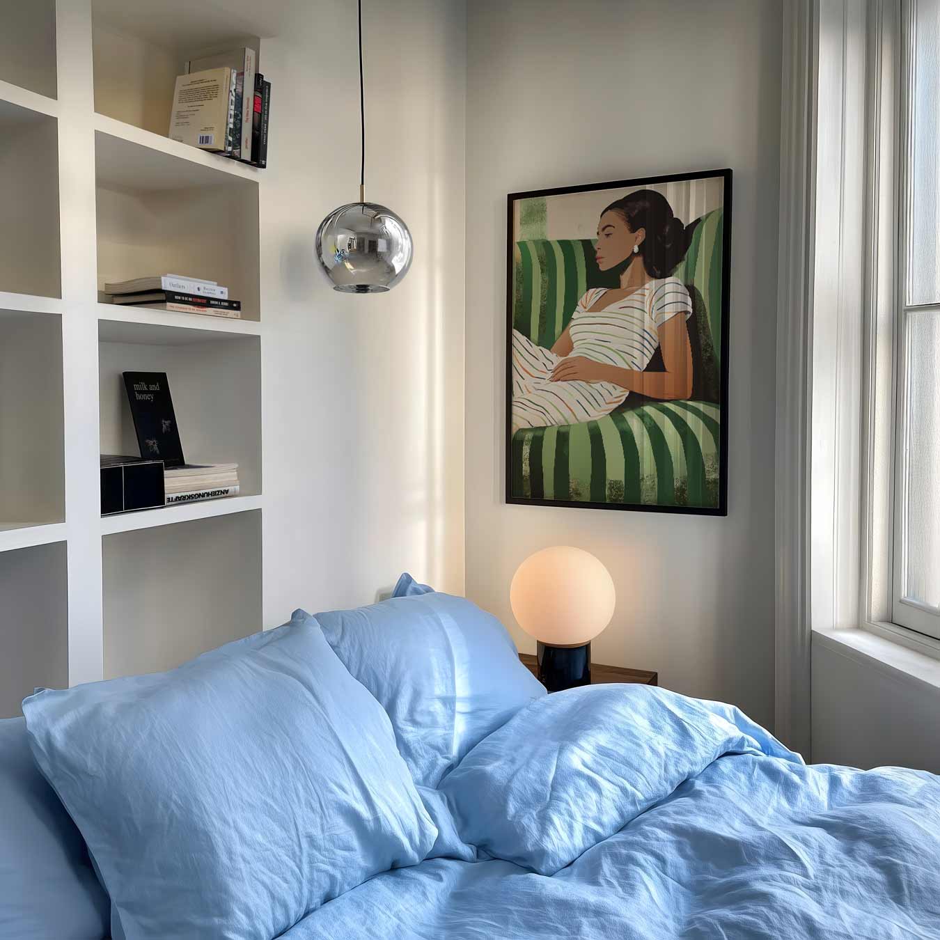 Chique Gestreepte Vrouwelijke Portretposter-WallArtistic