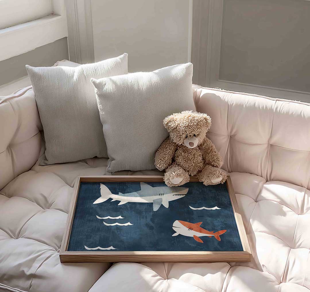 Twee haaien en golven Poster