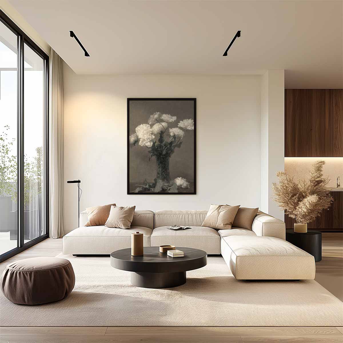 Witte Bloemenpracht in Glazen Vaas Kunstwerk-canvas-dibond-plexiglas-wanddecoratie-WallArtistic