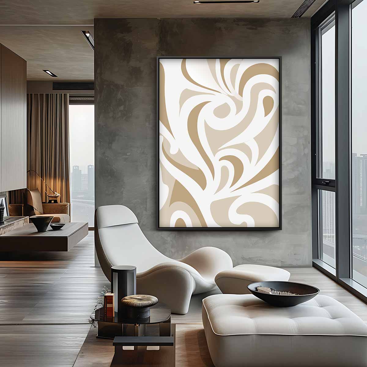 Organische Vormen in Beige Kunstwerk-canvas-dibond-plexiglas-wanddecoratie-WallArtistic