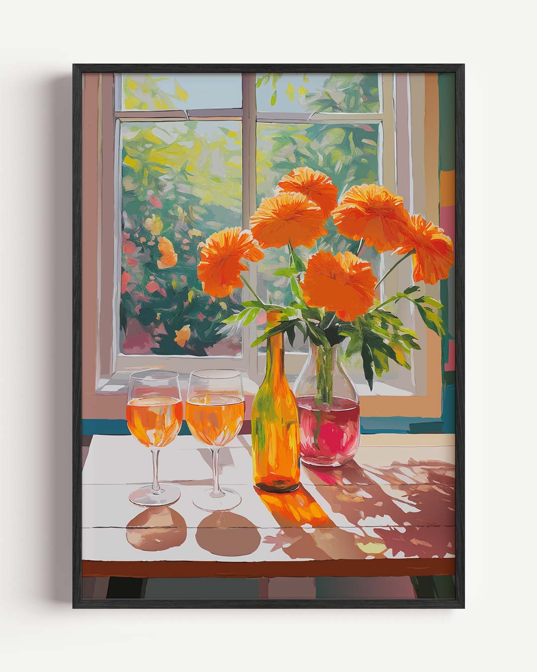 Zonnige Bloemen en Rosé Poster-WallArtistic