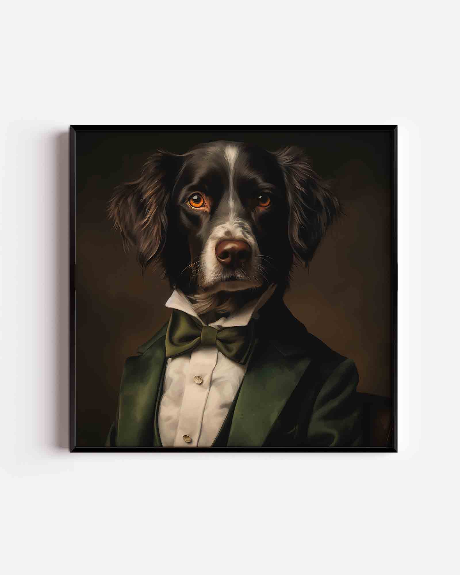Hond in groene jas Poster