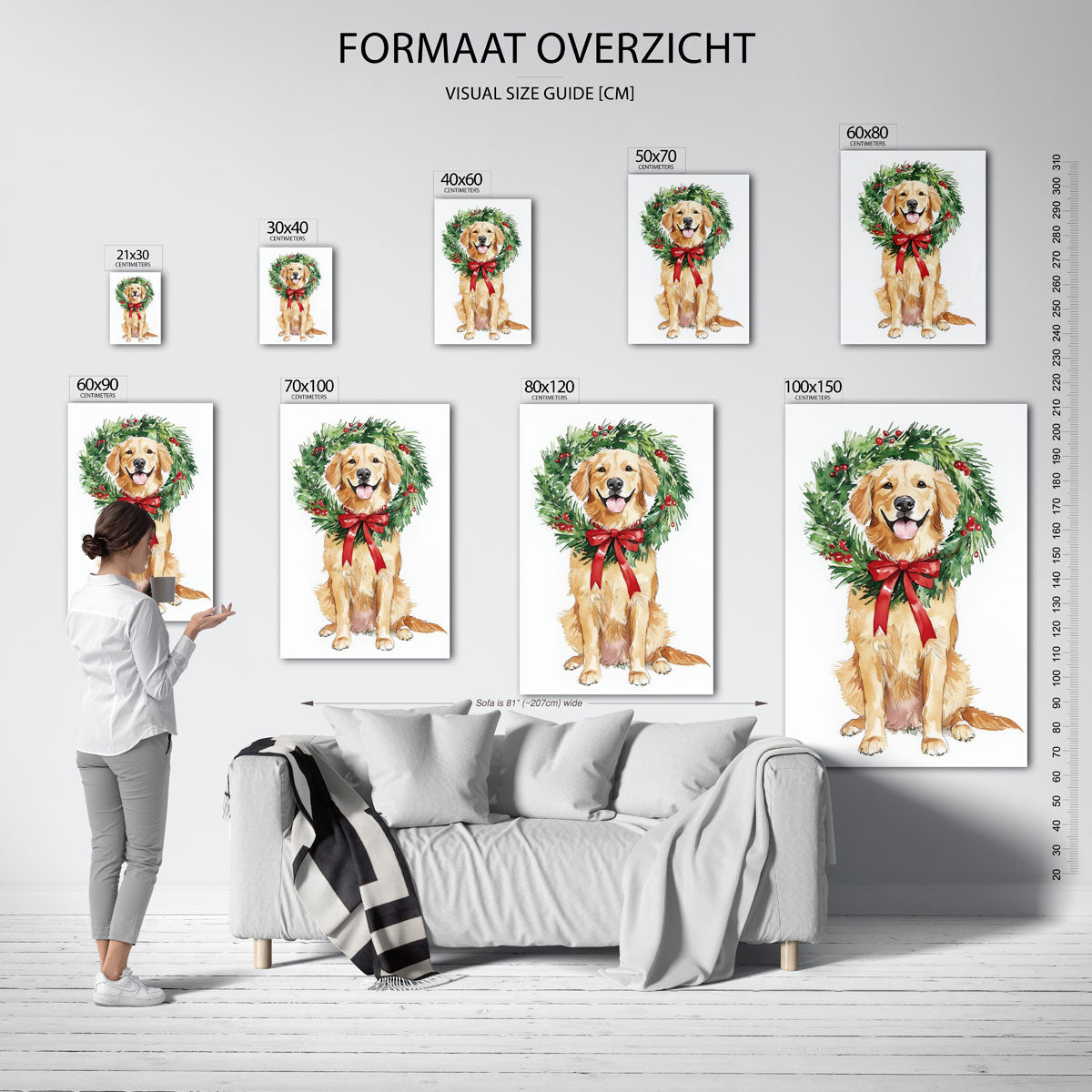 Hond met kerstkrans Poster