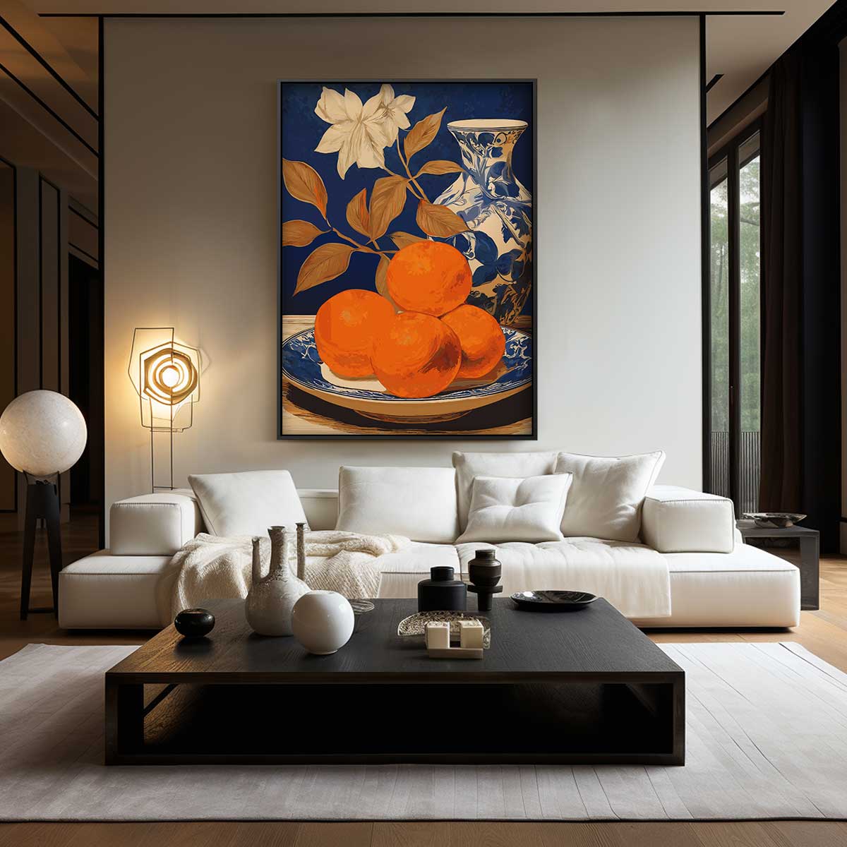Stilleven met Sinaasappels en Vaas Kunstwerk-canvas-dibond-plexiglas-wanddecoratie-WallArtistic