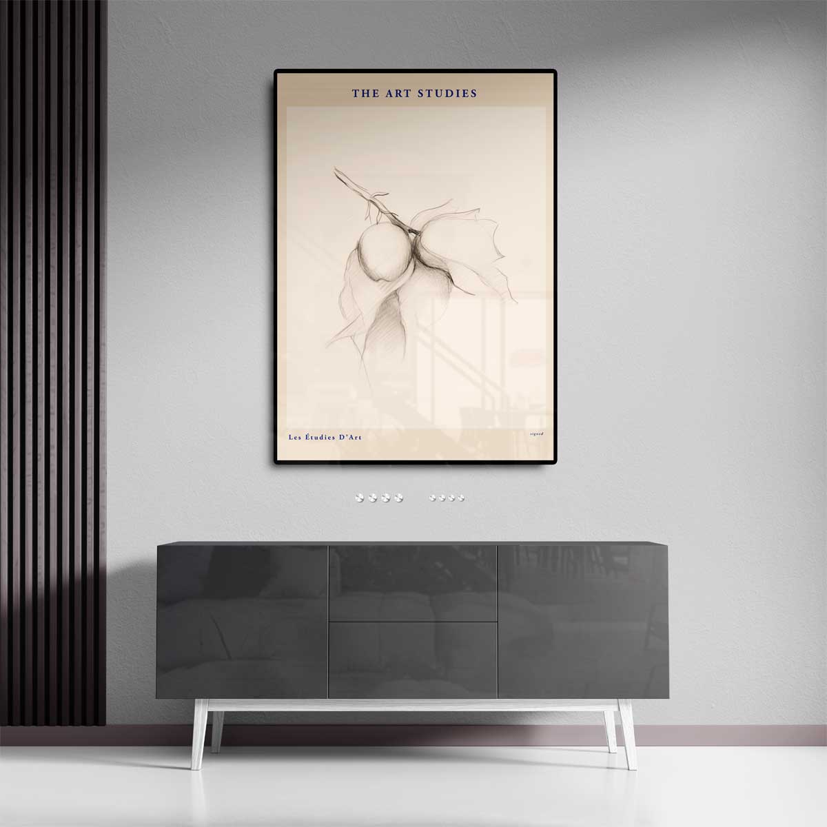 Potloodschets Van Tak Met Vruchten Kunstwerk-canvas-dibond-plexiglas-wanddecoratie-WallArtistic