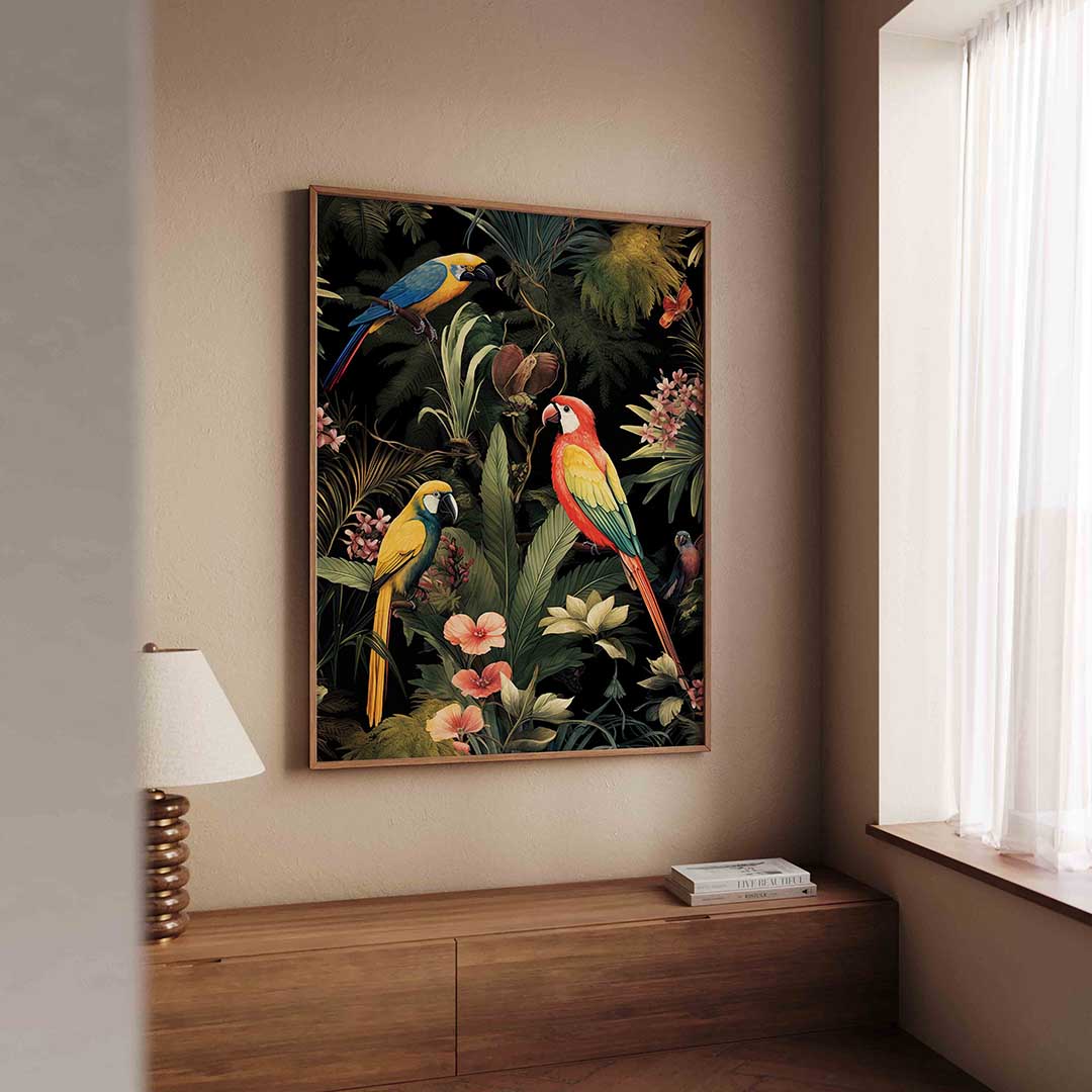 Papegaaien en planten Poster