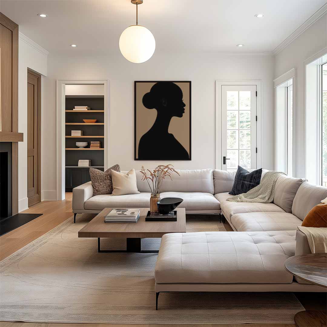 Elegante Silhouet in Beige Kunstwerk-canvas-dibond-plexiglas-wanddecoratie-WallArtistic