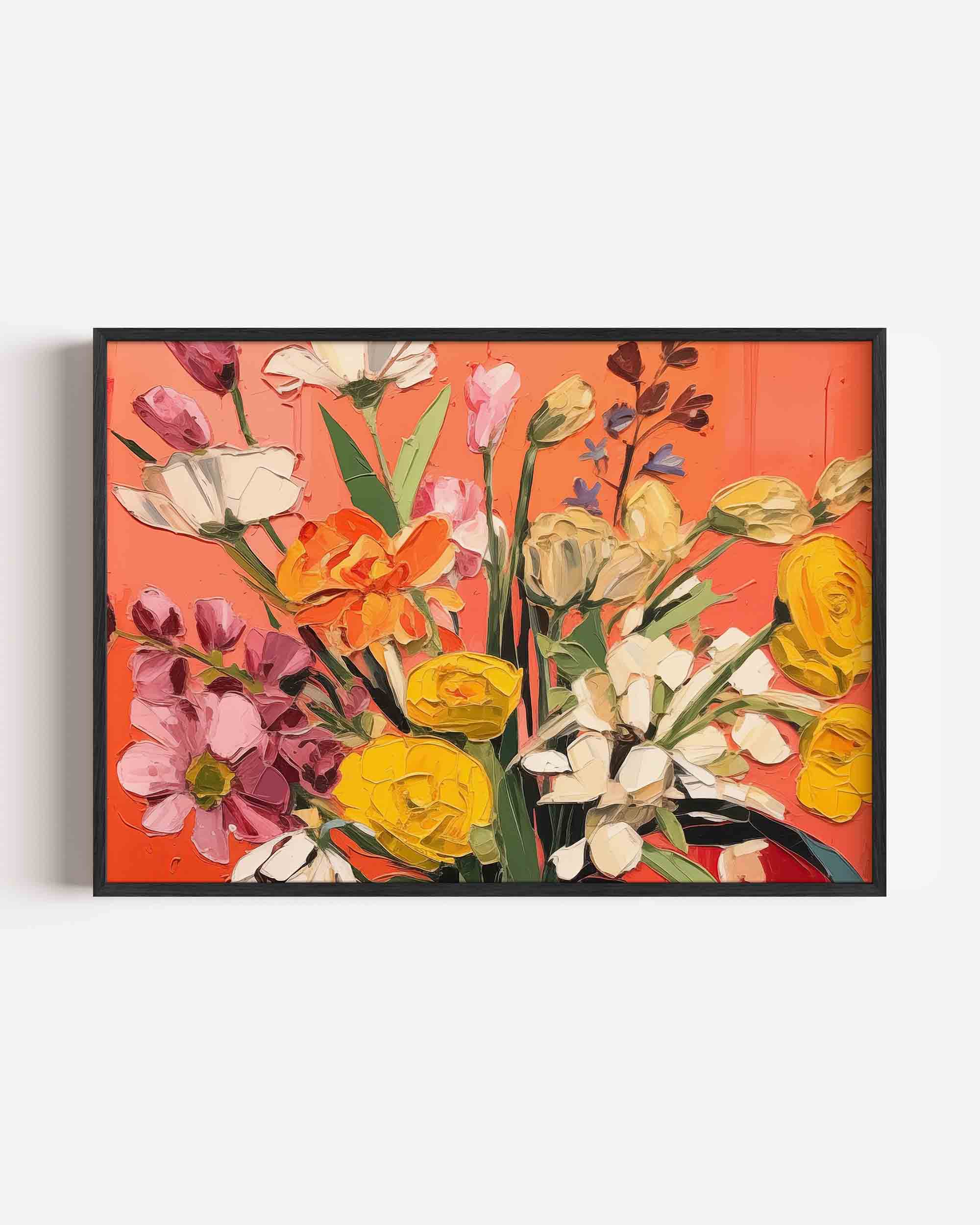 Bloemen op oranje Poster