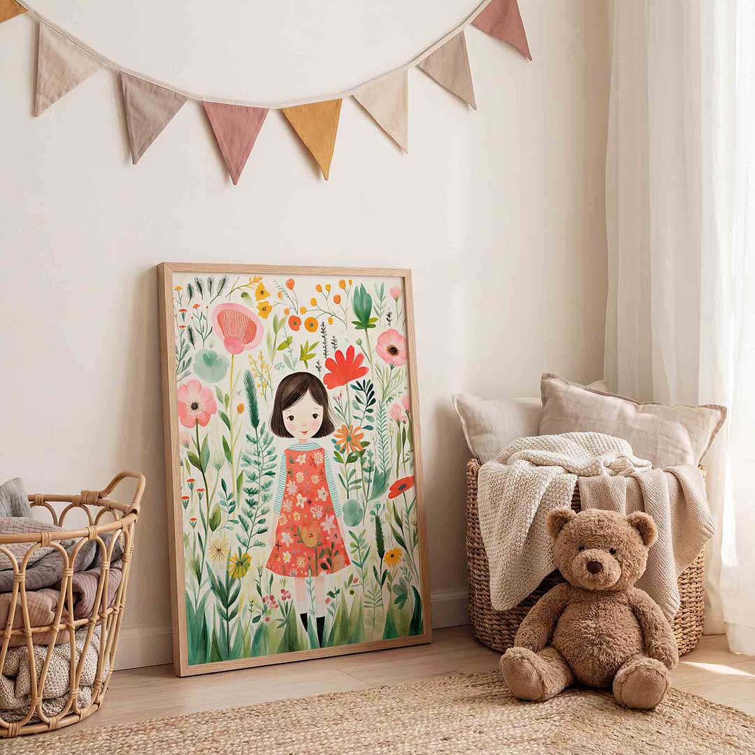 Meisje tussen bloemen Poster