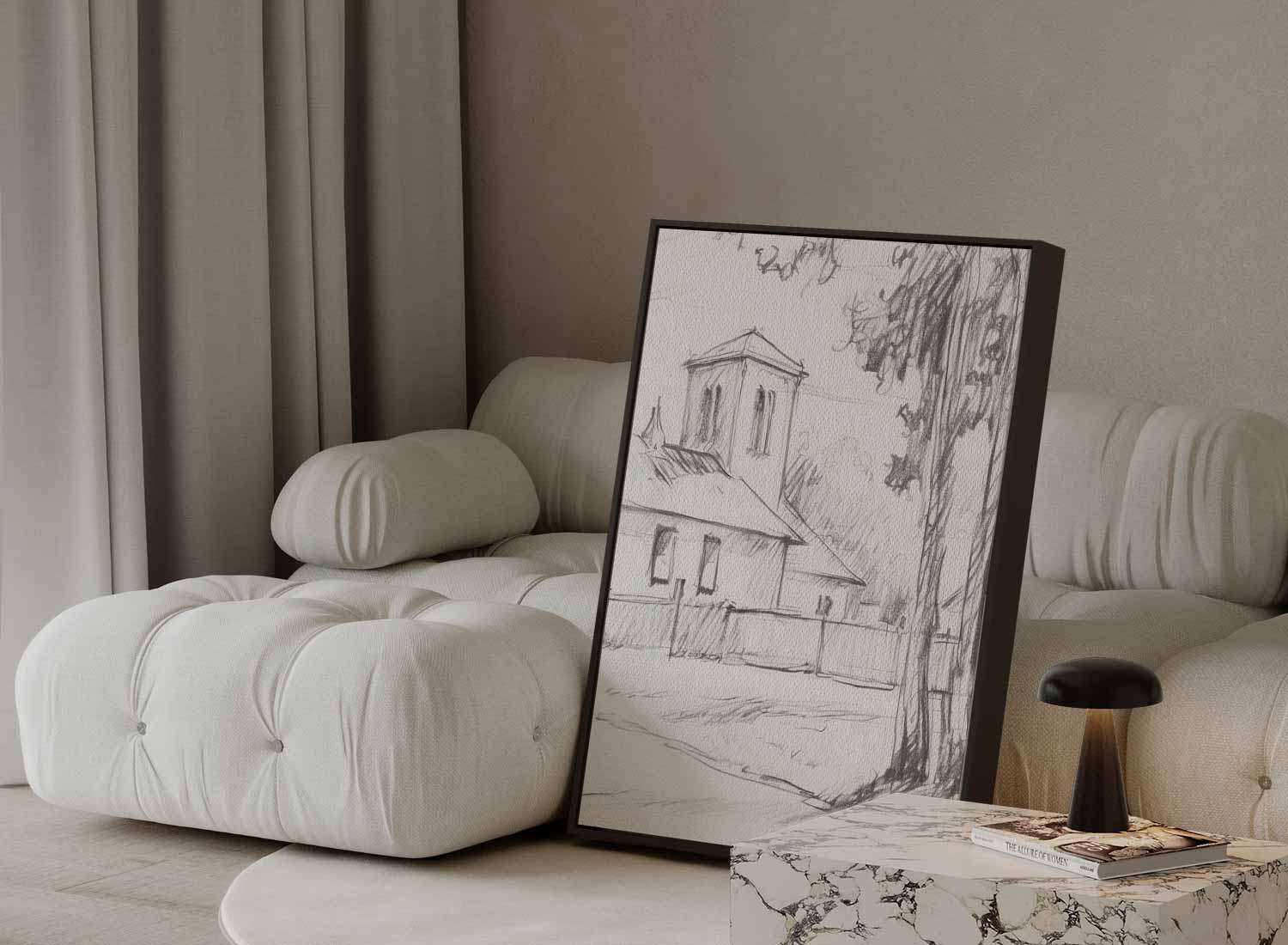 Dorpskerk en Bomen Kunstwerk-canvas-dibond-plexiglas-wanddecoratie-WallArtistic
