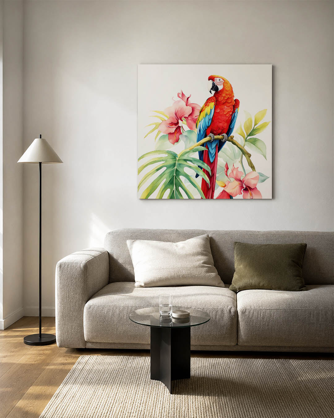 Exotische vogel en bloemen Kunstwerk