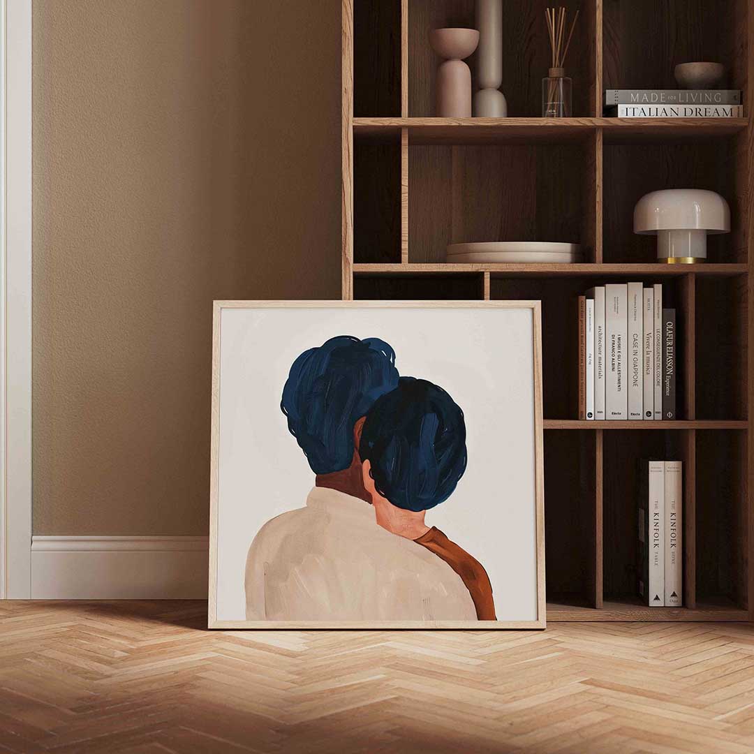 Twee figuren met blauwe kapsels Poster